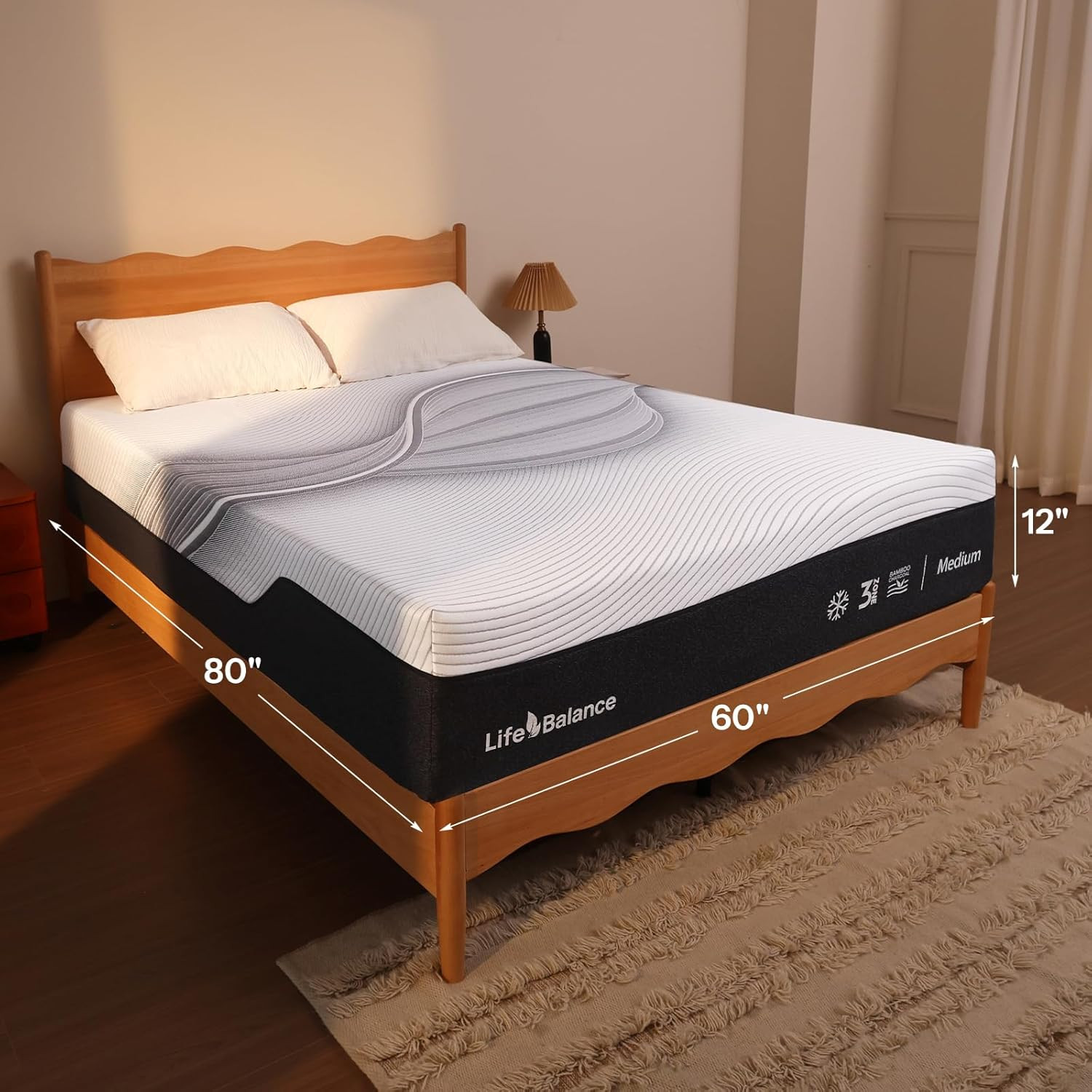 12″ Queen Hybrid Mattress – Bamboo Charcoal Gel, Back Pain Relief, CertiPUR-US