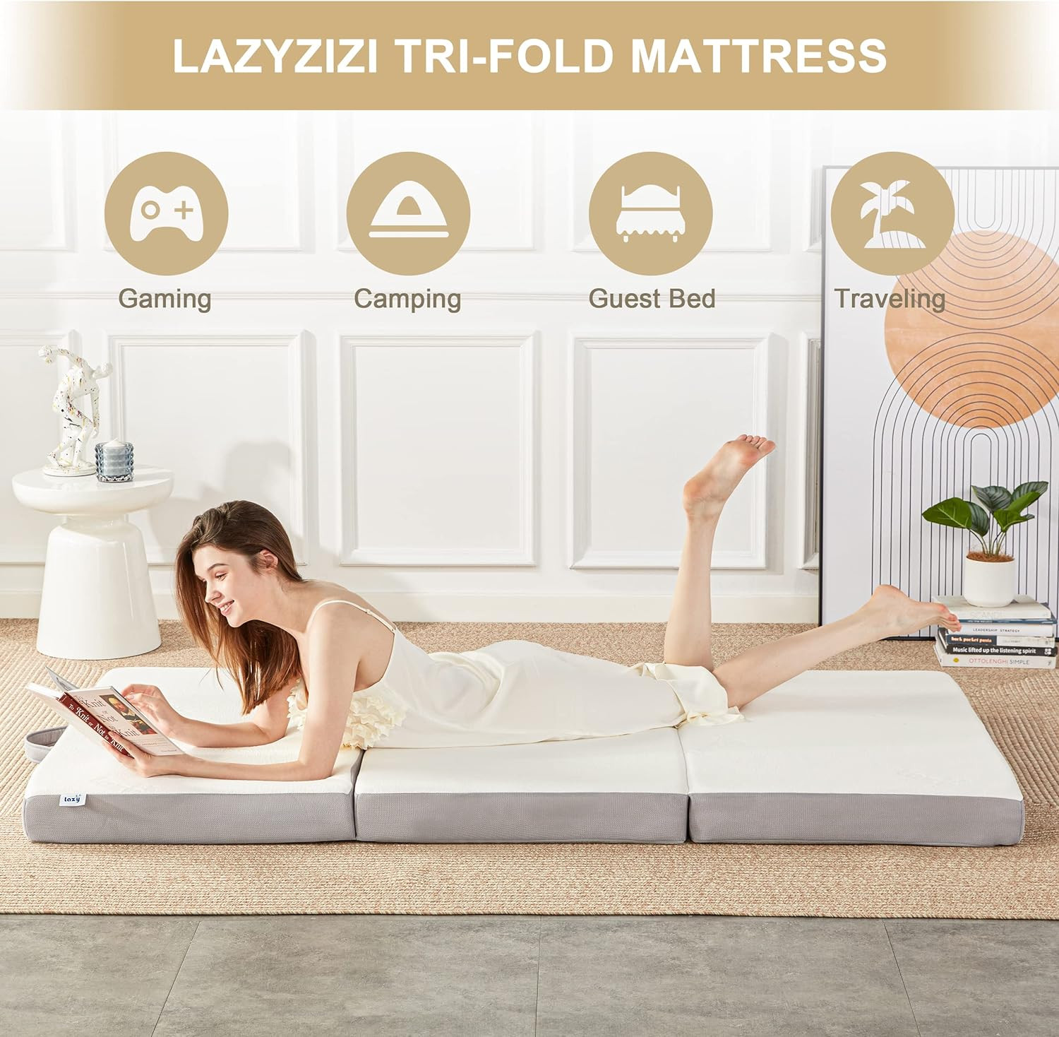 4″ Tri-Fold Memory Foam Mattress with Bamboo Cover – Portable Guest Bed