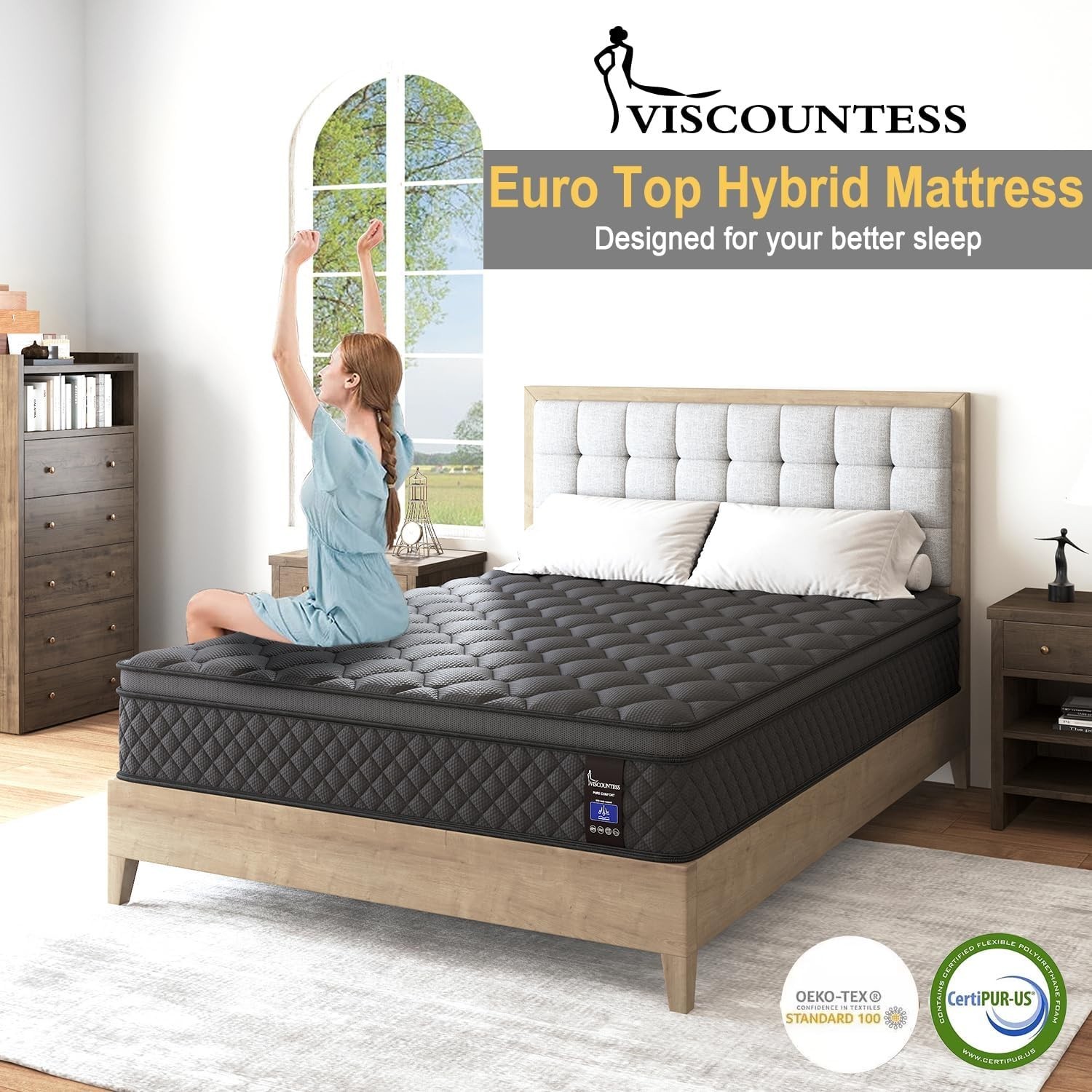 14 Inch Twin Euro Top Hybrid Mattress with 100 Night Trial & 10-