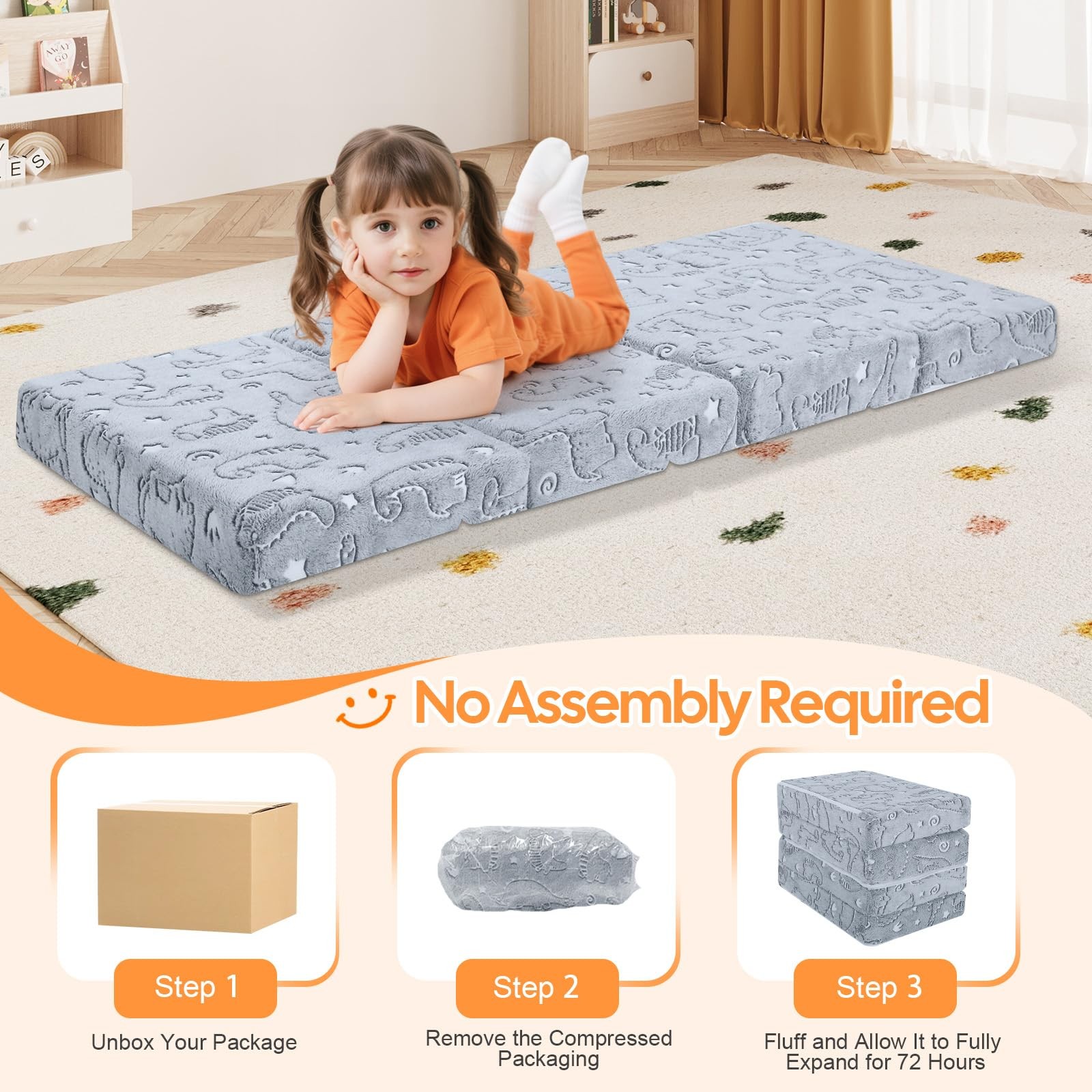 MeMoreCool Kids Folding Mattress, Trifold Foldable Floor Mattress for Kids, 6…