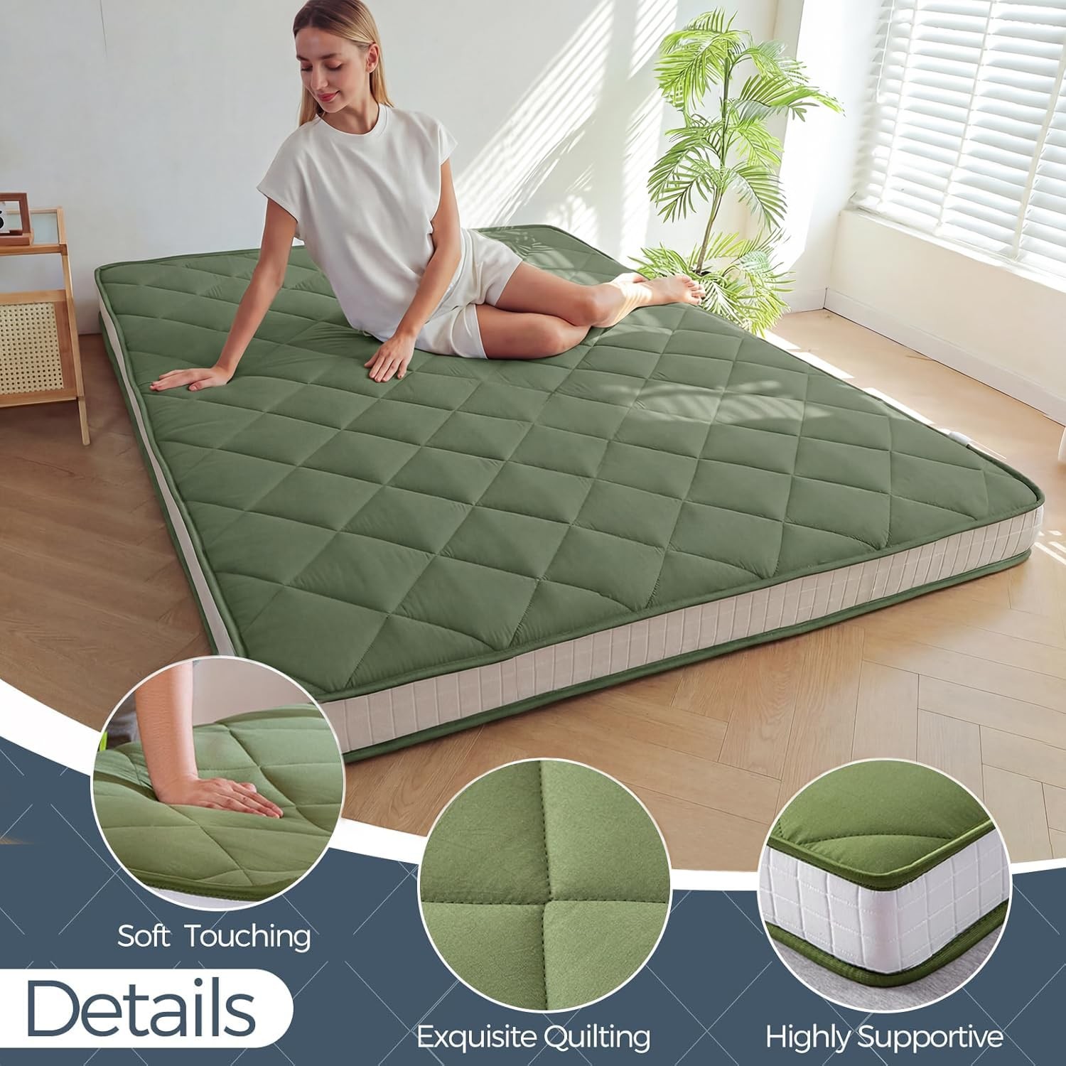 6″ Extra Thick Futon Mattress Floor Mattress, Full Size Diamond Pattern Japan…