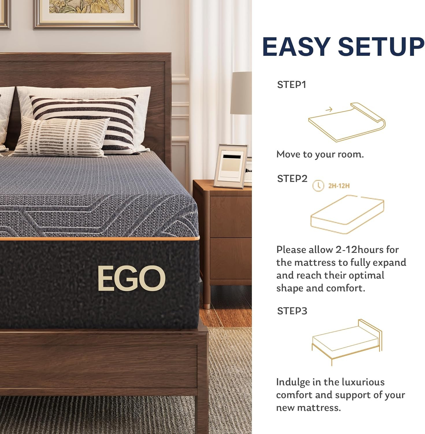 EGOHOME 14 Inch Twin Mattress, Copper Gel Memory Foam Mattress for Pain Relief,