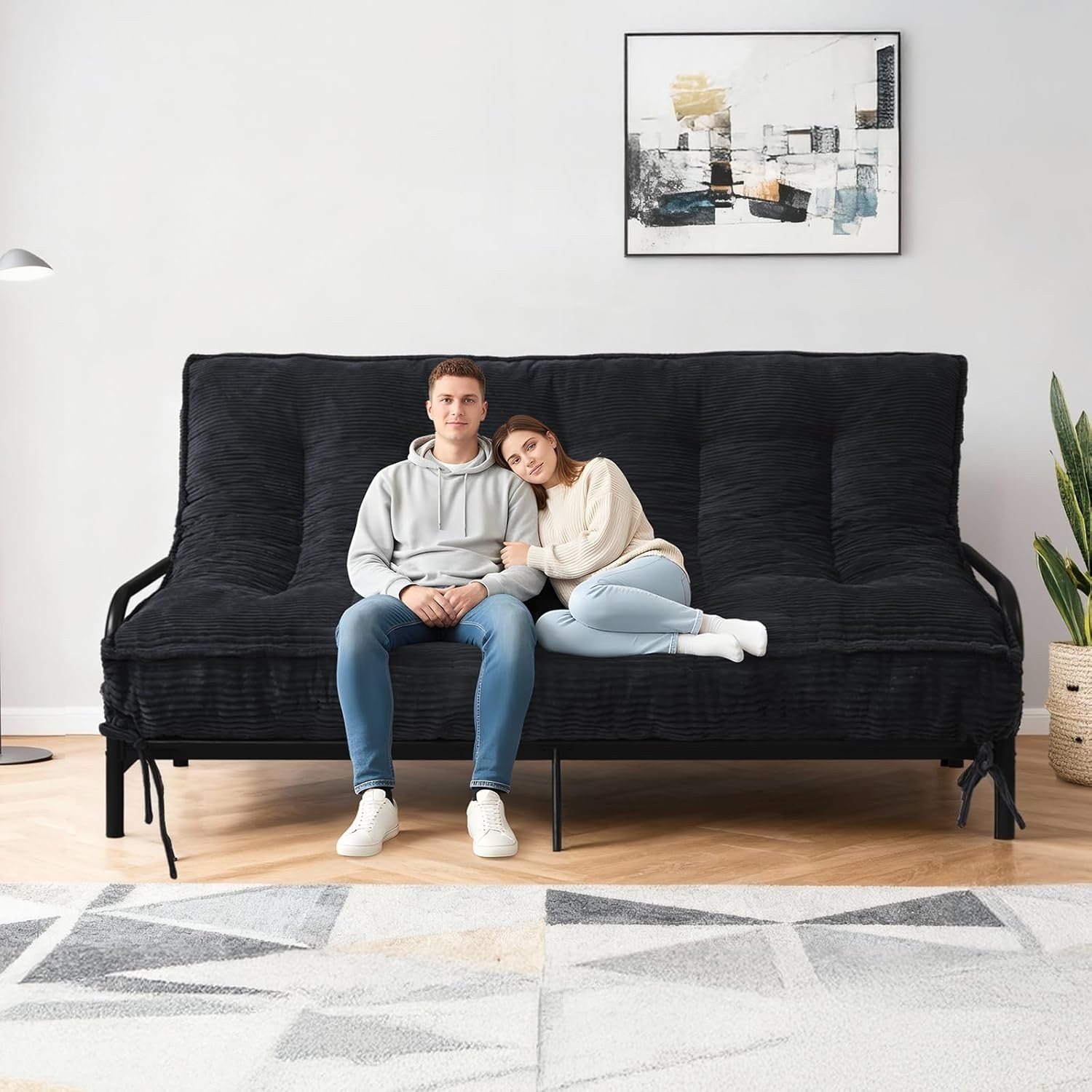 Full Size 8″ Futon Mattress with Shredded Foam & Storage Straps – Corduroy