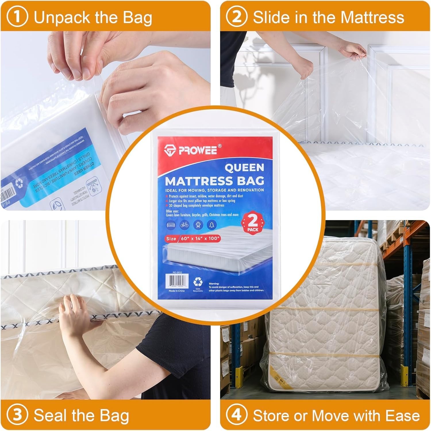 2 PK Queen Mattress Bags for Moving Storage,Mattress Bag for Disposal, Mattre…