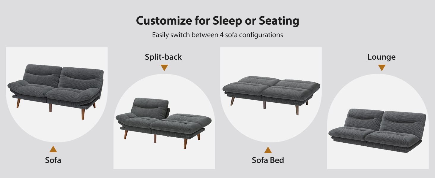 Pipi Futon Sofa Bed, 75 Inch Corduroy Futon Couch Convertible with
