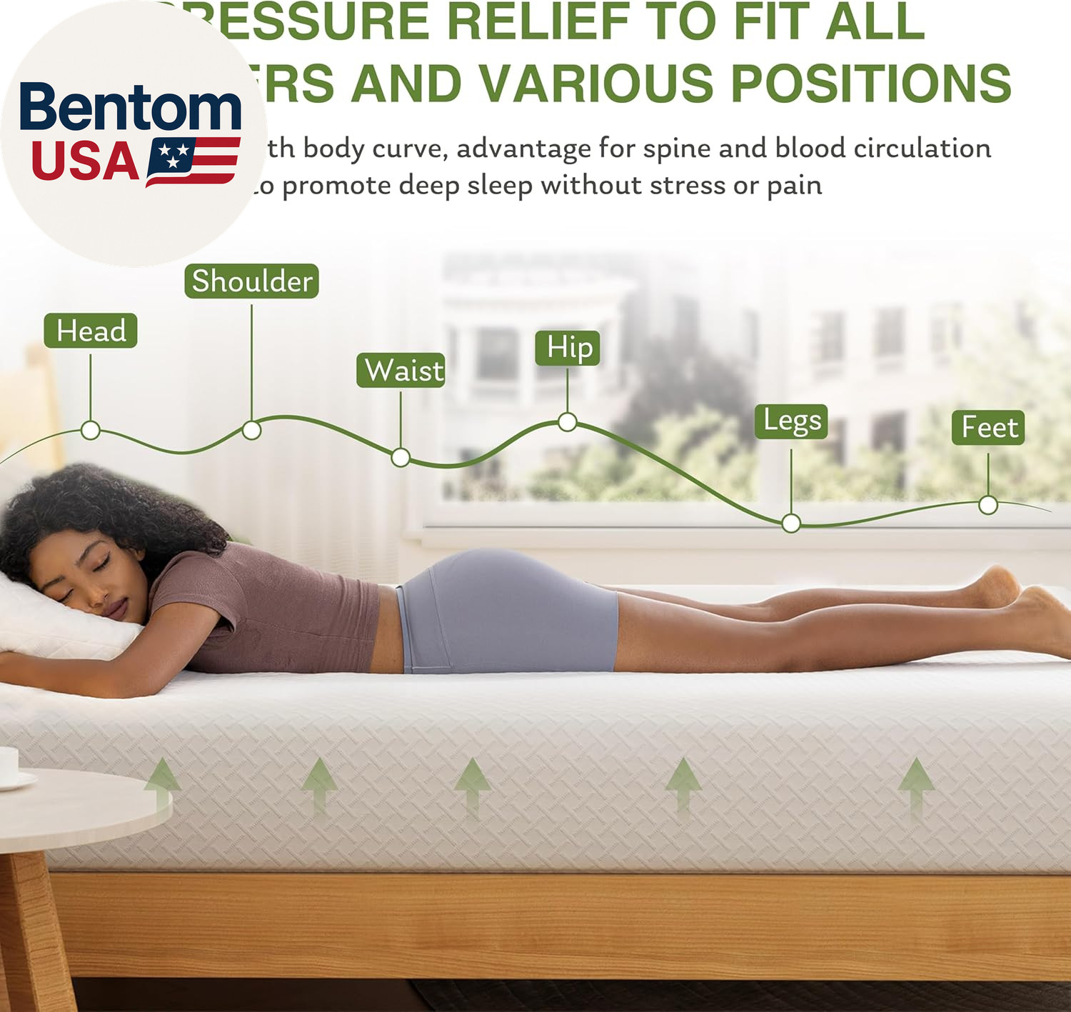 8 Inch Twin Mattress, Memory Foam Mattress with Cooling Green Tea Gel, Relieve P