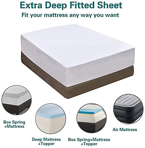 White King Fitted Sheet Only Deep Pocket for 18-21 inch Thick Mattress That S…