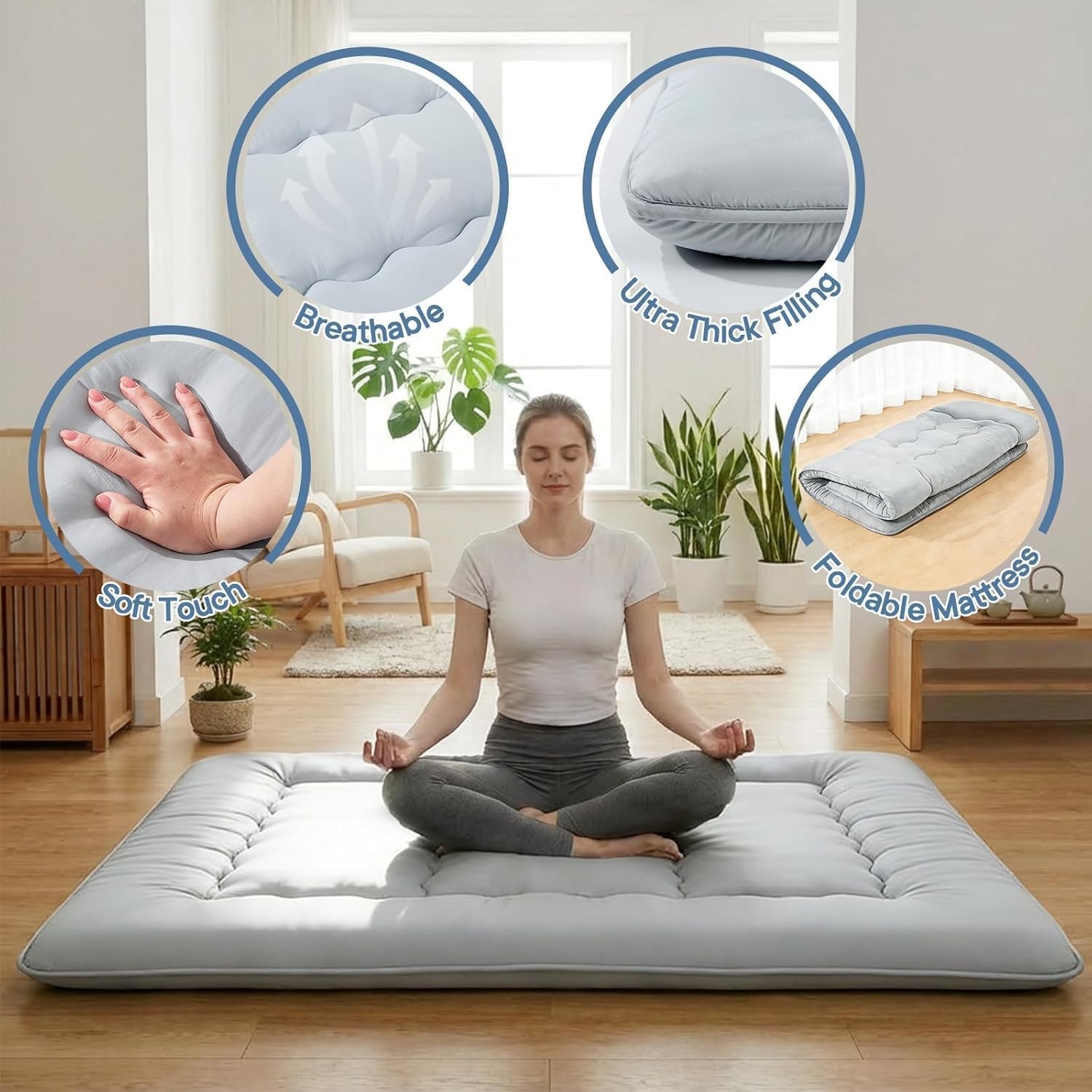 4-Inch Floor Mattress,Japanese Tatami Futon Mattress w/Removable Cover,Roll Up