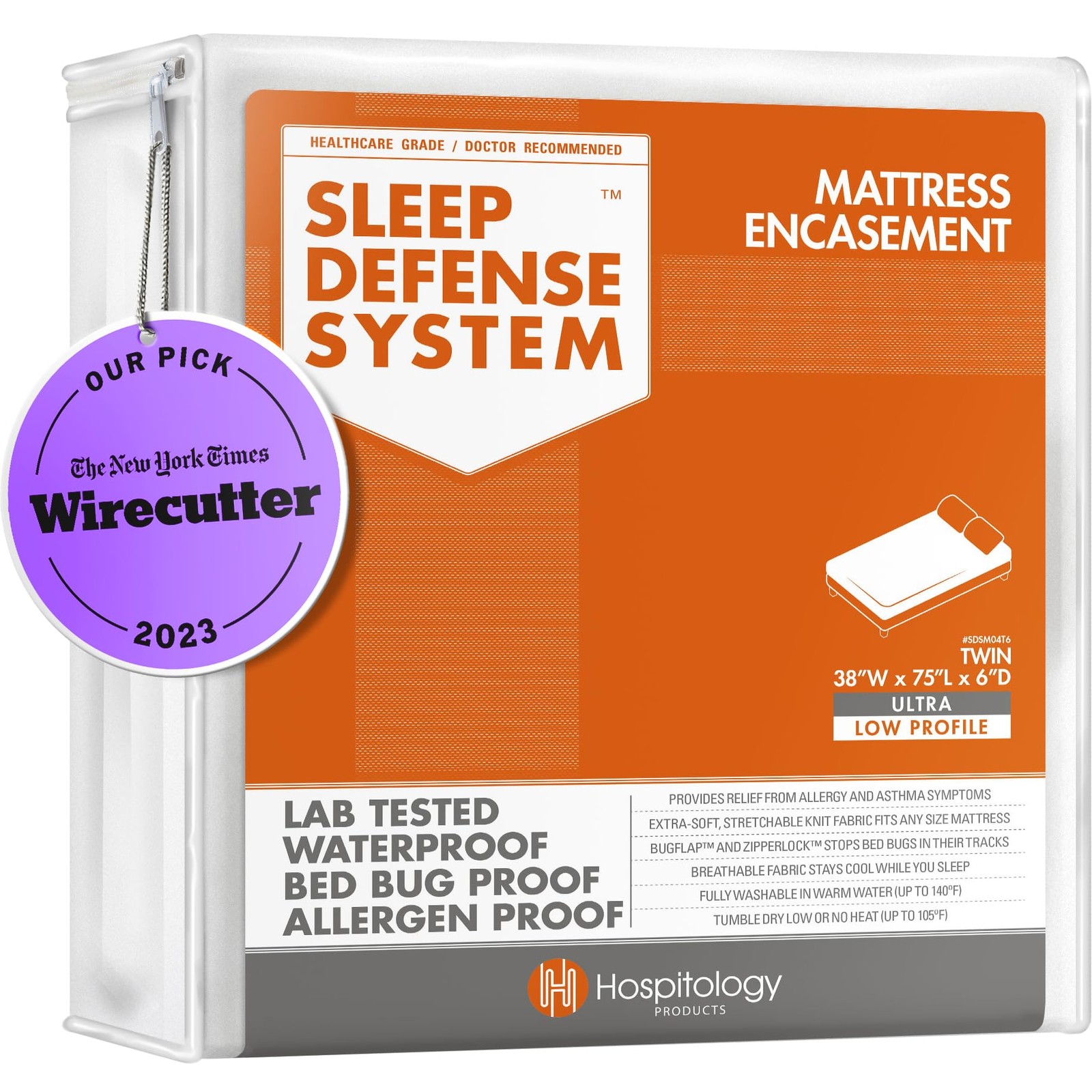 Mattress Encasement for Bed Bugs & Dust Mites – Waterproof Twin Size 6″ Depth