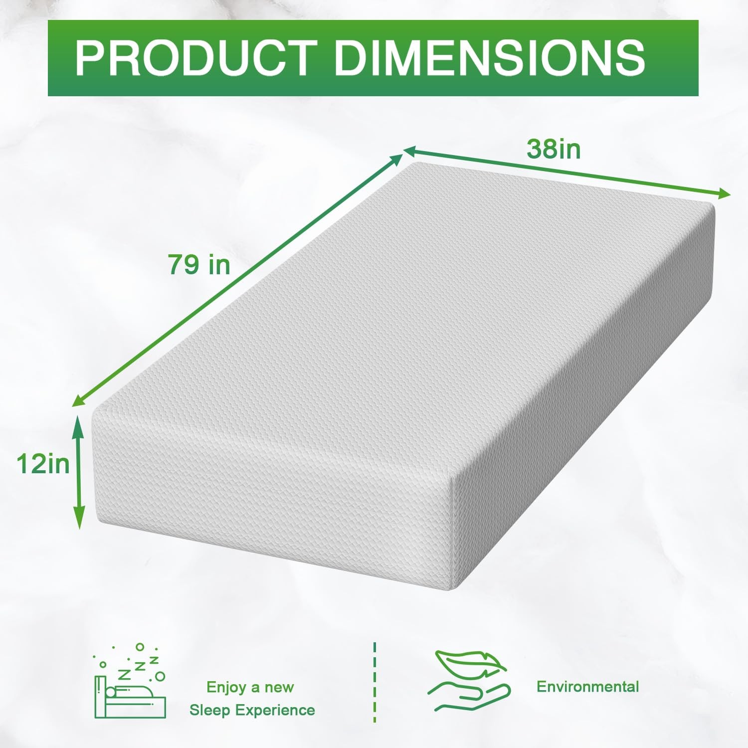 Twin-XL 12 Inch Gel Memory Foam Mattress Medium-Firm