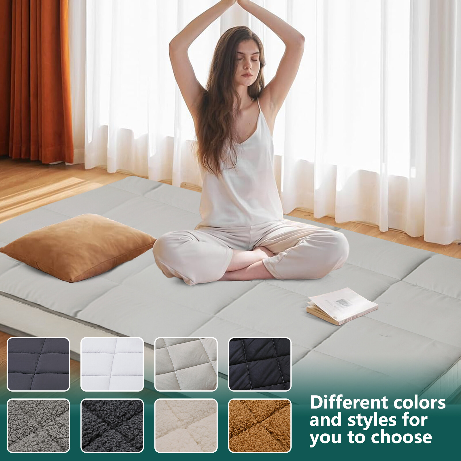 MOPHOTO Floor Mattress Japanese Futon Mat Tatami Floor Mattress Cover Gery Black