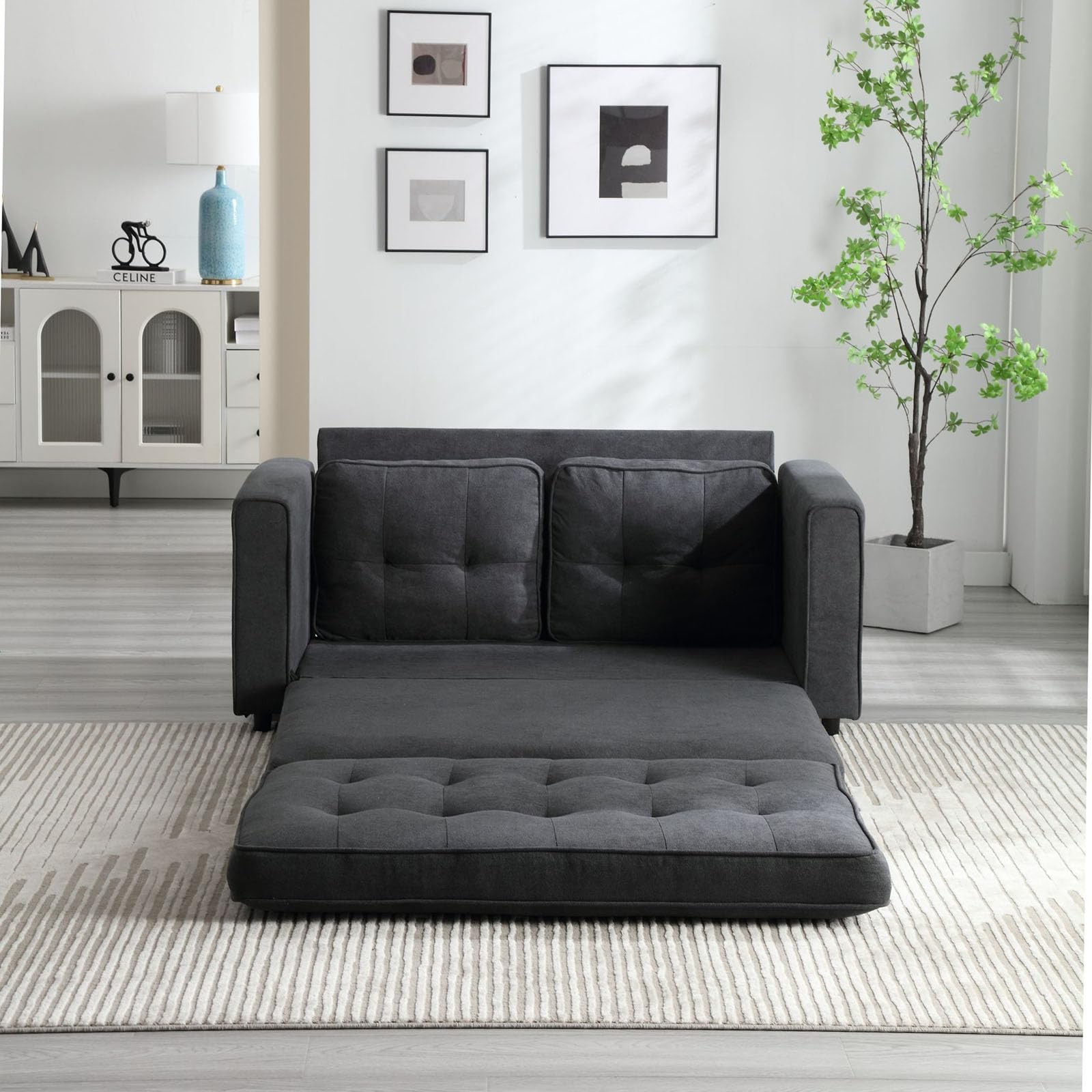 MWrouqfur Folding Futon Sleeper Sofa with Pull Out Couch Bed,Modern Black