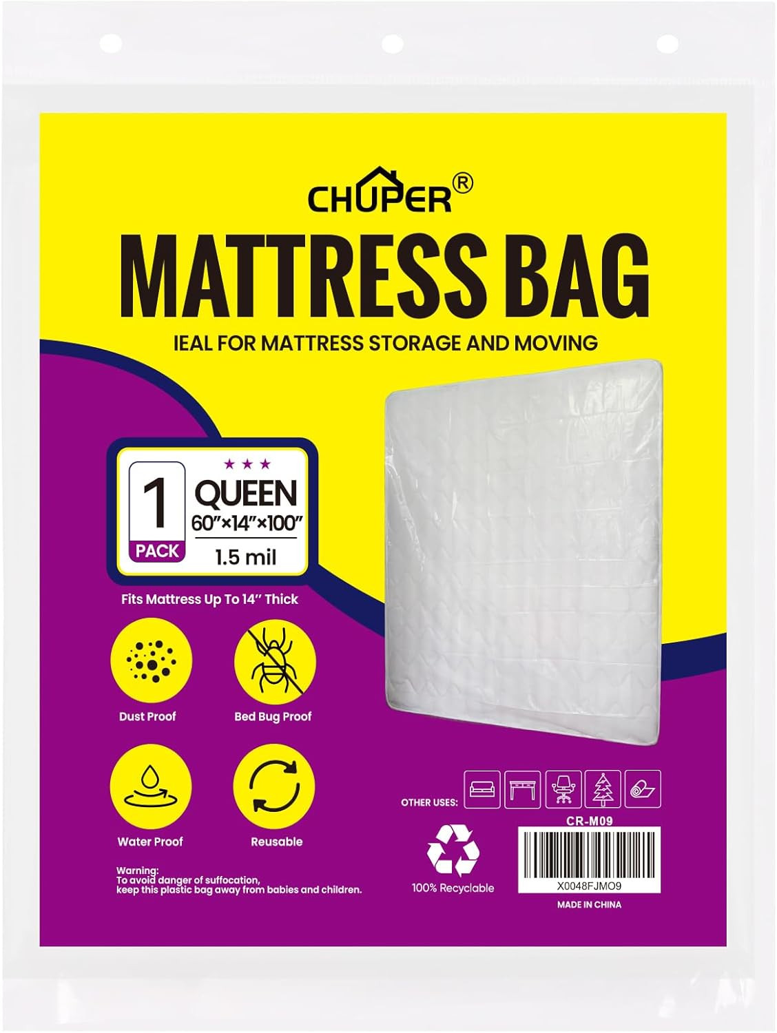 Queen Mattress Bags for Moving and Disposal – Waterproof Plastic Queen Mattress