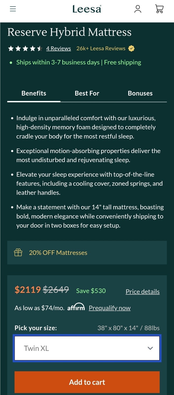 Leesa Reserve Hybrid Mattress