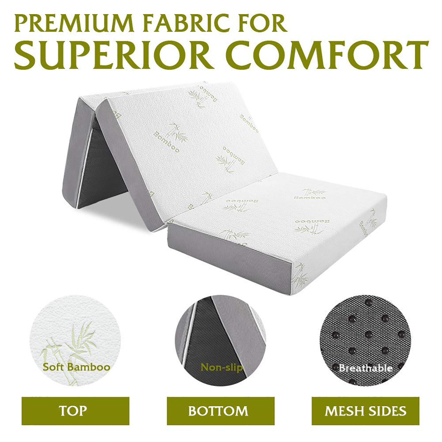 6″ Tri-Fold Matress Folding Mattress Memory Foam Plush Firmness Removable Cover