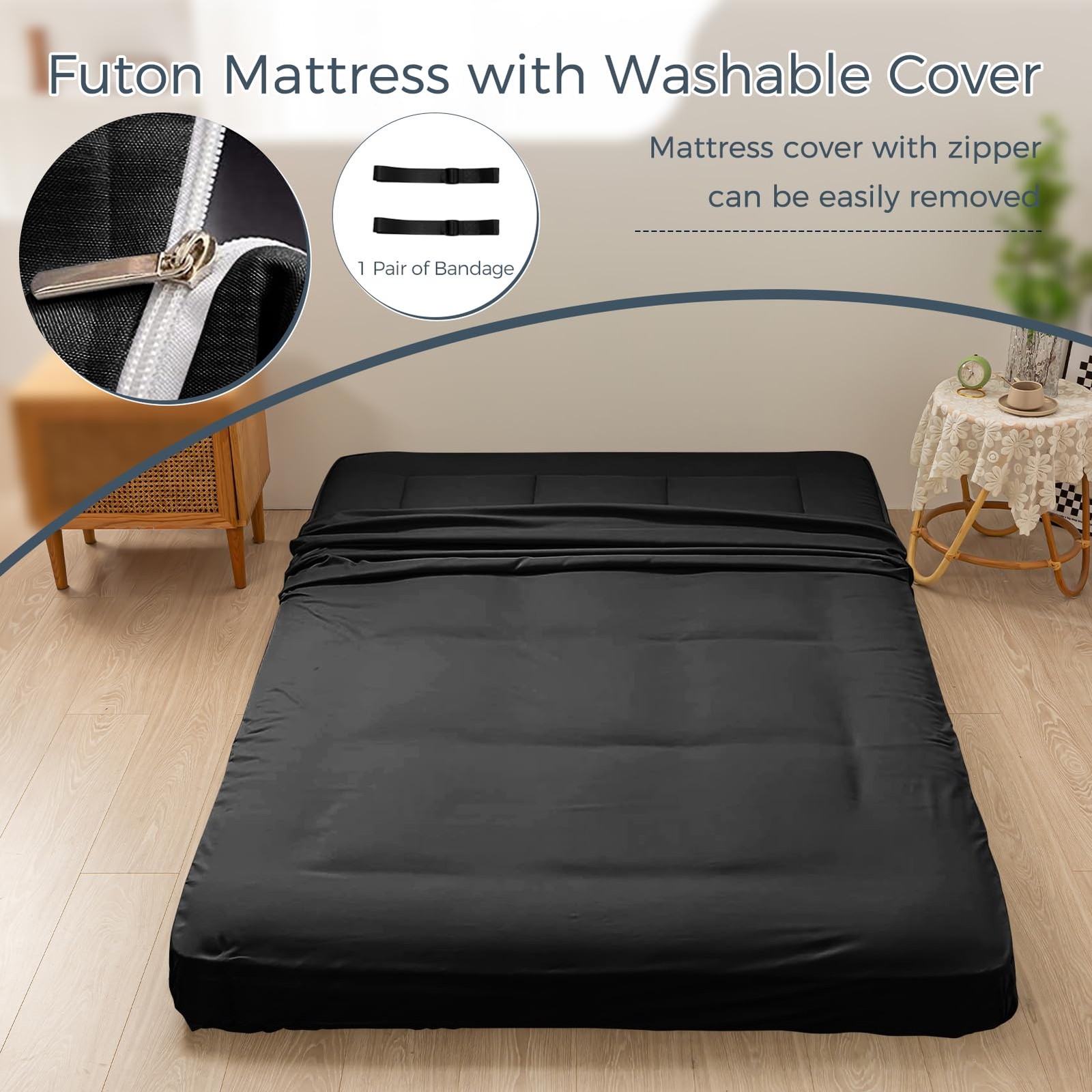 6″ Extra Thick Foldable Floor Futon Mattress, Tatami Pad for Adults, Roll Up …