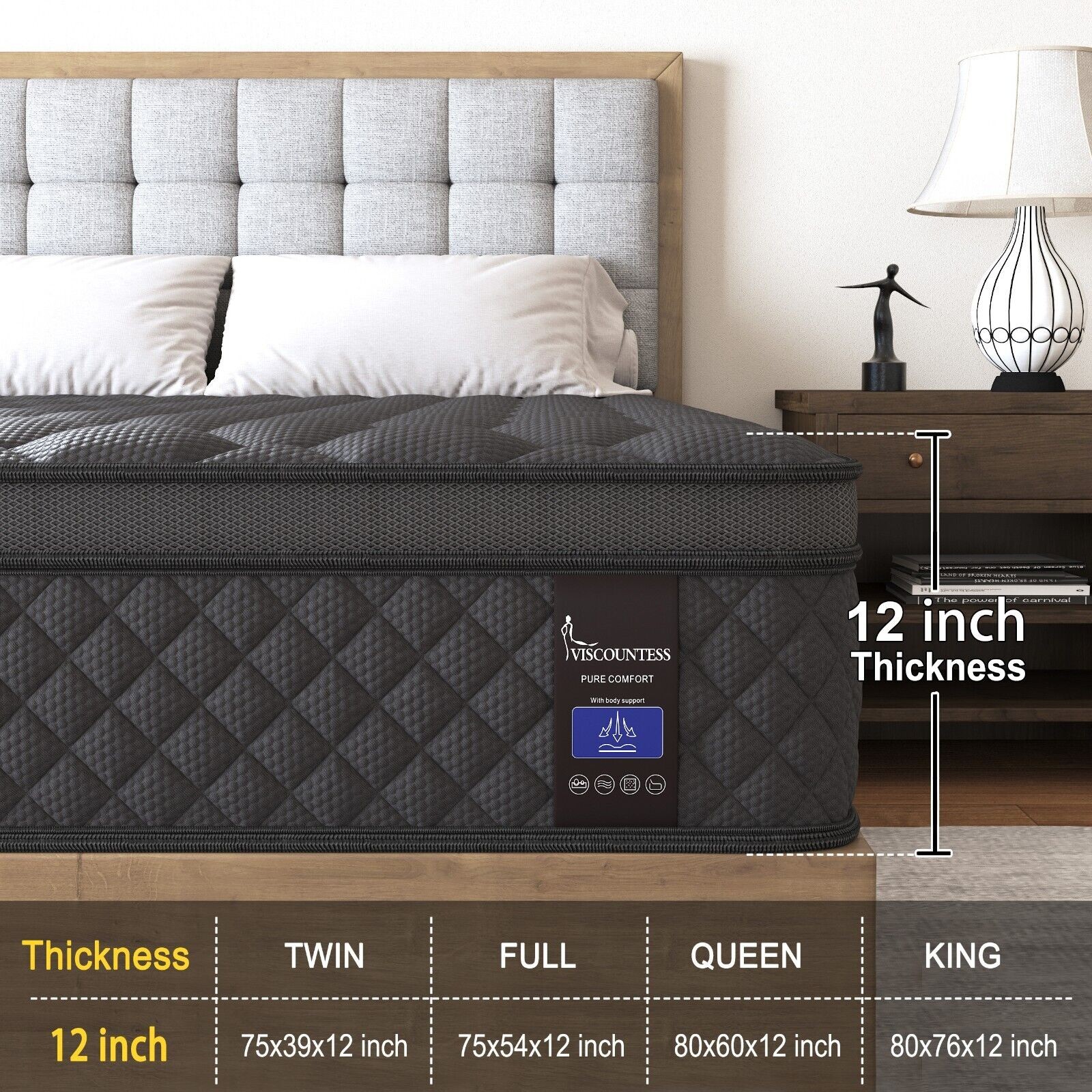 12 Inch Gel Memory Foam Mattress Twin Full Queen King Hybrid Spring Bed In A Box