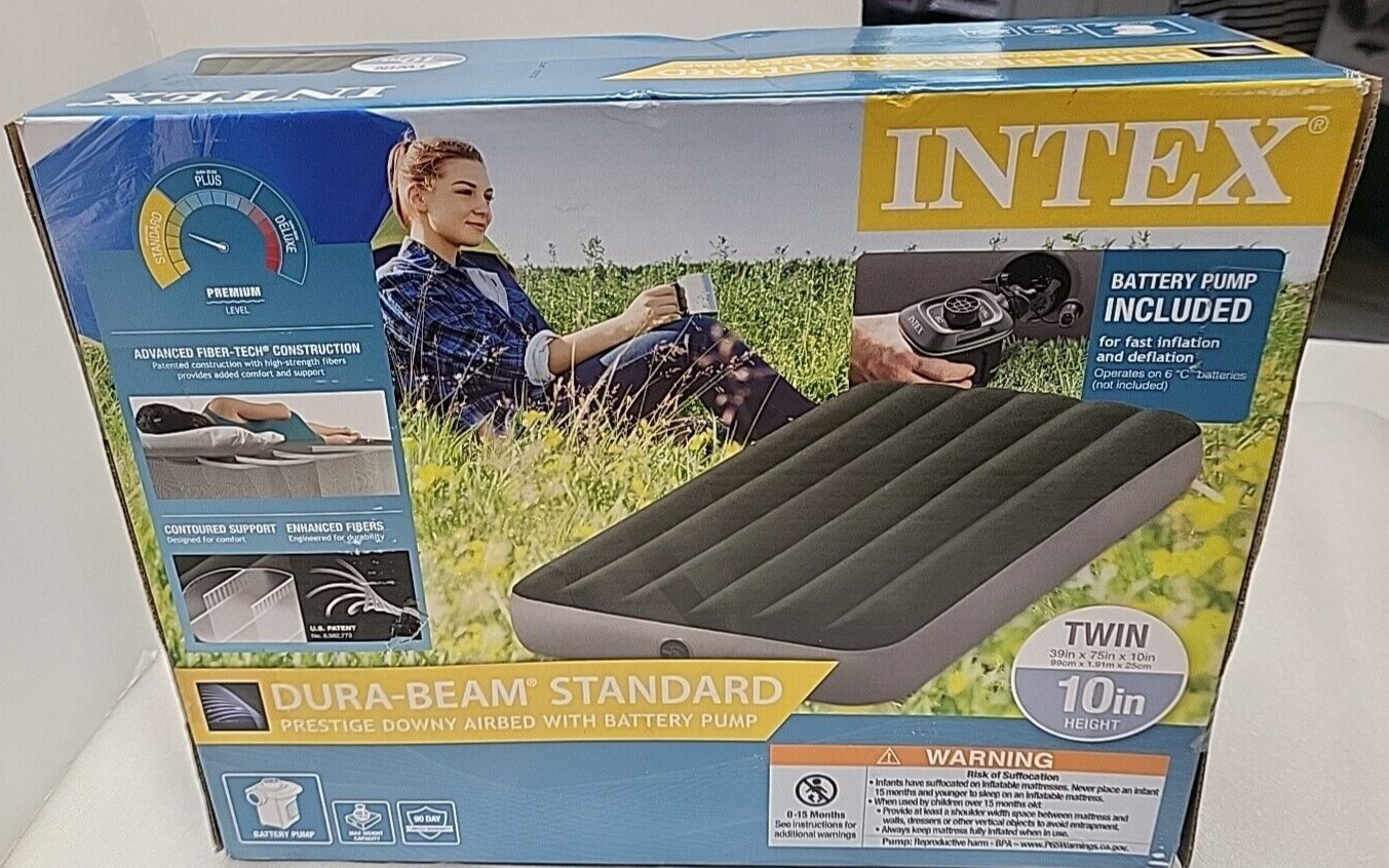 Intex Dura-Beam Standard Prestige Downy Twin Airbed w/ Battery Pump 39″x75″x10″
