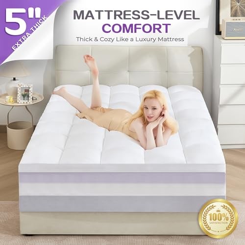 Dual Layer 5 Inch Memory Foam Mattress Topper Size, 3 Inch Gel King White