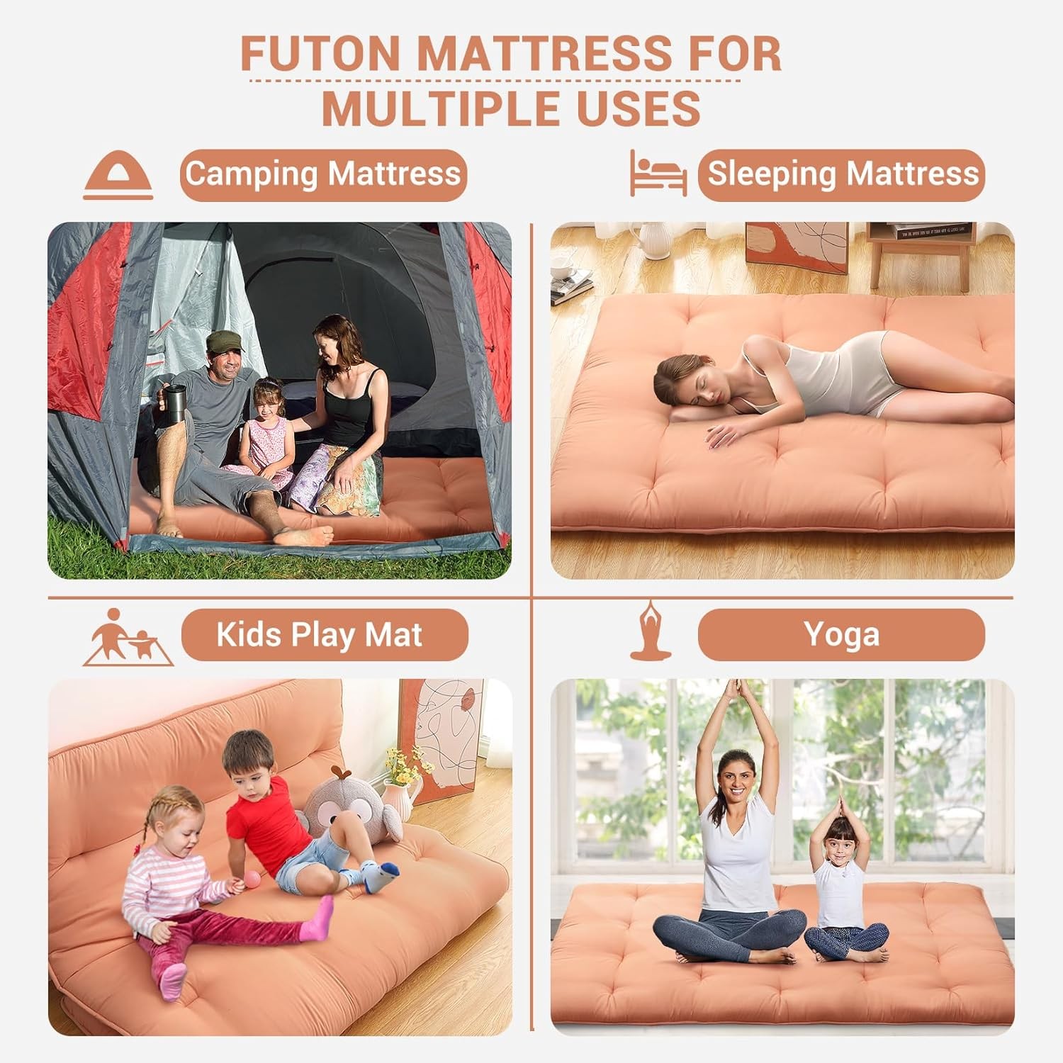 Japanese Futon Floor Mattress, Thick Foldable Tatami Mat for Sleeping Guest Room