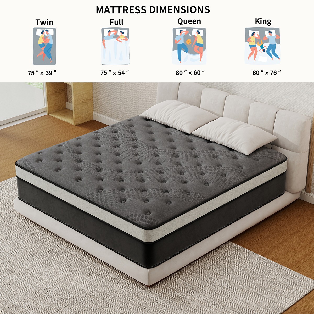 12/14 Inch Gel Memory Foam Hybrid Spring Mattress Twin Full Queen King in a Box