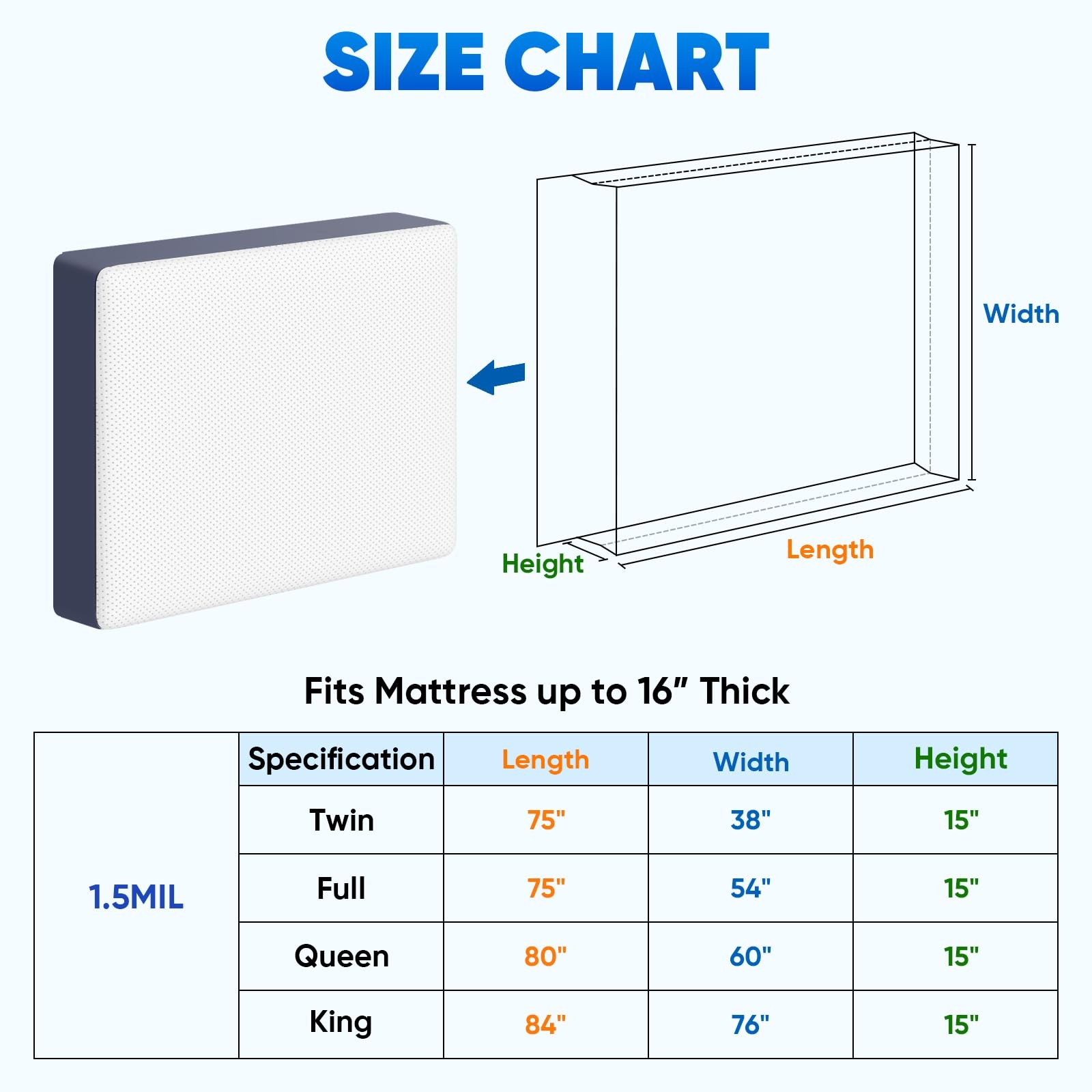 TICONN 2PK Plastic Mattress Bag for Moving Storage, Waterproof Queen, White