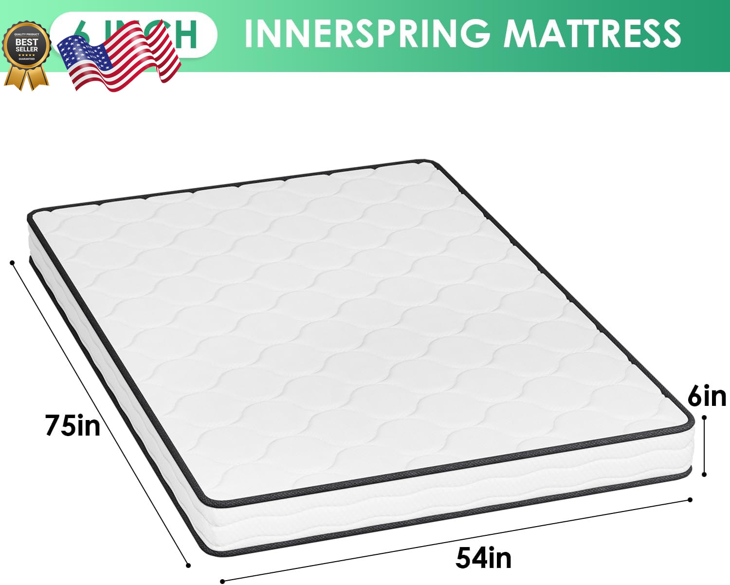 6 Inch Full Mattress Medium Firm Hybrid Mattress White with High-Density Foam