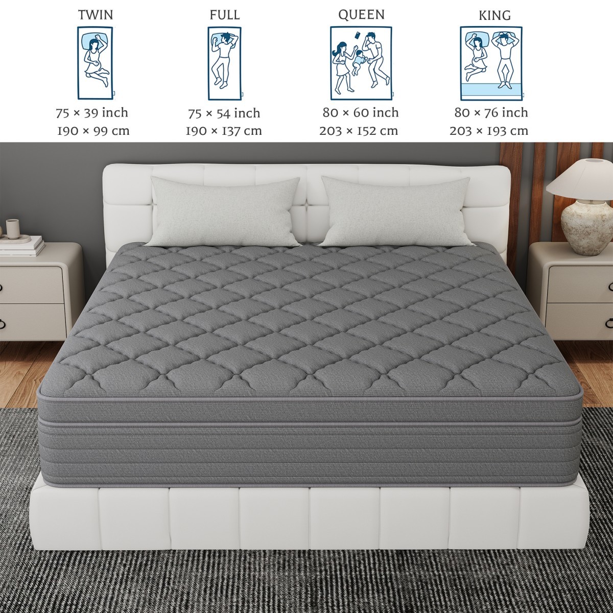 12″/14″ Hybrid Mattress in a Box Gel Memory Foam Spring Twin Full Queen King Bed