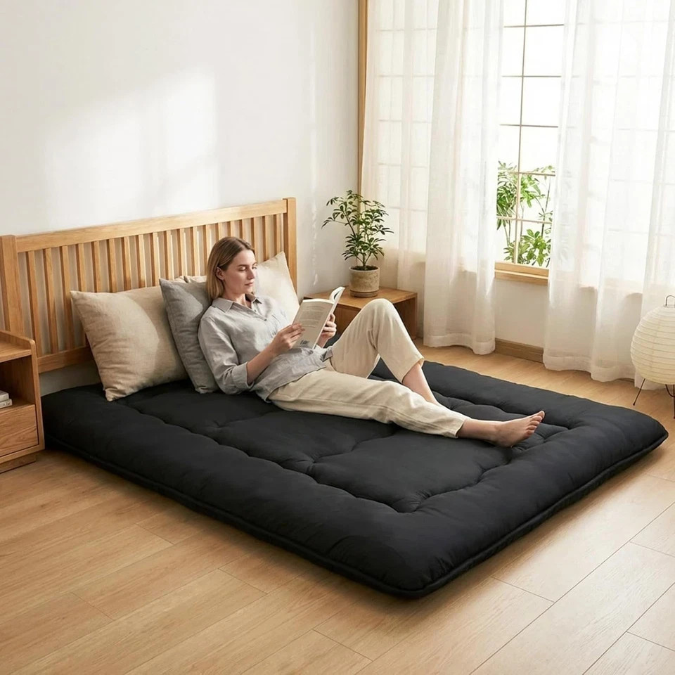 4″ Roll Up Floor Mattress Japanese Foldable Futon Mat Tatami w/ Removable Cover