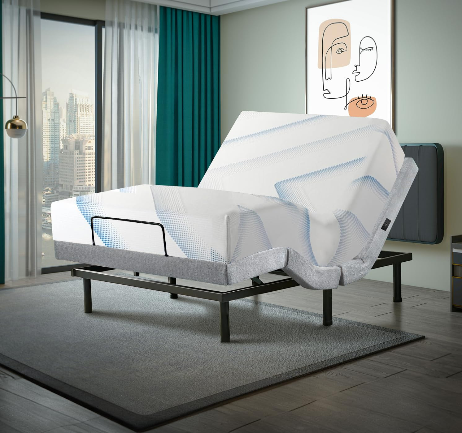 King Adjustable Bed Base & 12″ Gel Memory Foam Mattress with Dual Massage
