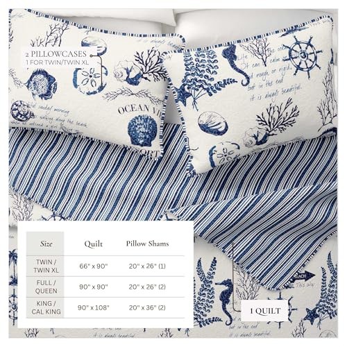 Full Queen Navy Coastal Quilt Bedding Set – Full / Queen – Full / Queen