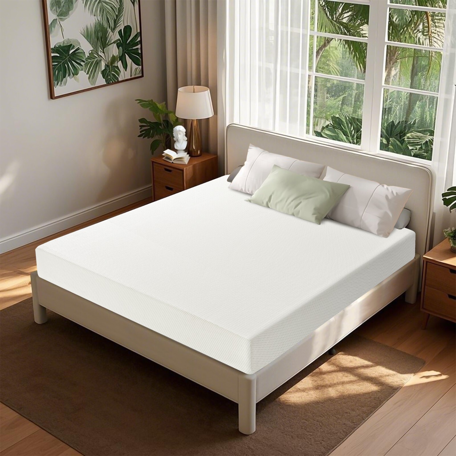 Hbaid 5″ Green Tea Memory Foam Mattress for Kids With Removable Cover, White