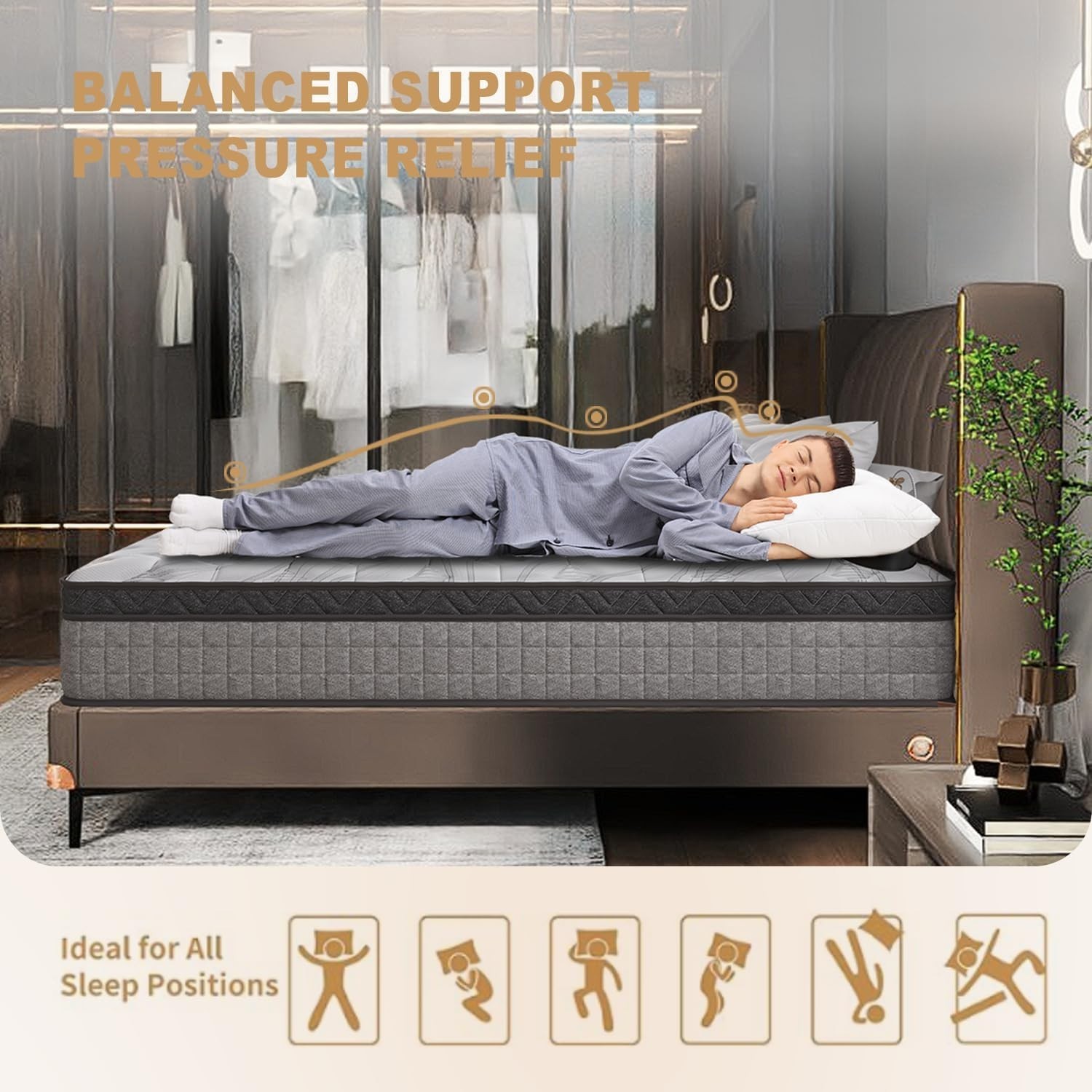 10″ Queen Mattress Innerspring Hybrid Cooling Gel Memory Foam Medium Firm RV