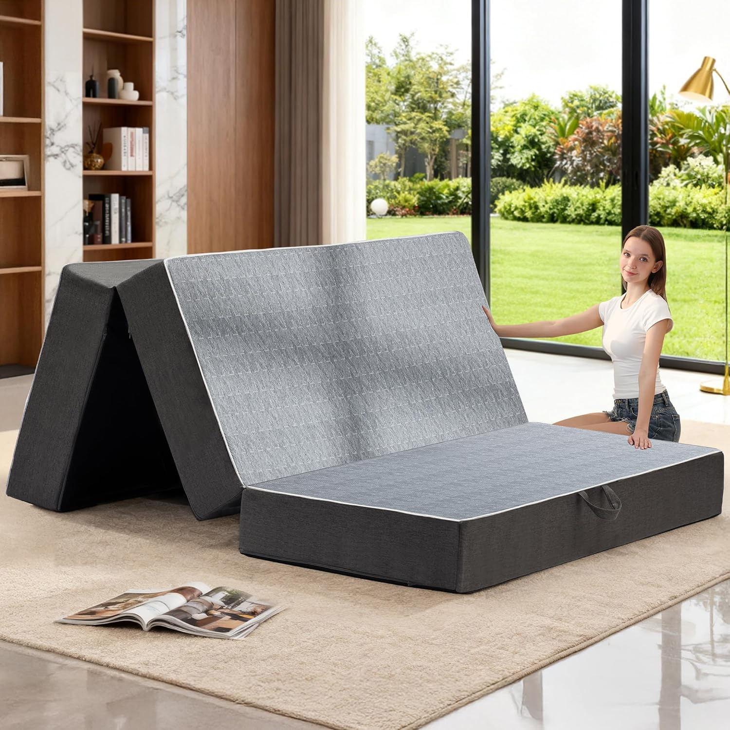 King Size Tri-Folding Mattress – 6″ Memory Foam for Home, Camping & Yoga