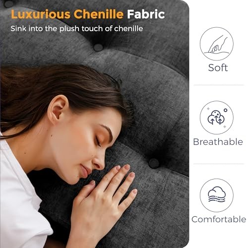 Tri-Fold Mattress, 6 Inch Tufted Folding Mattress with Chenille Full Dark Grey