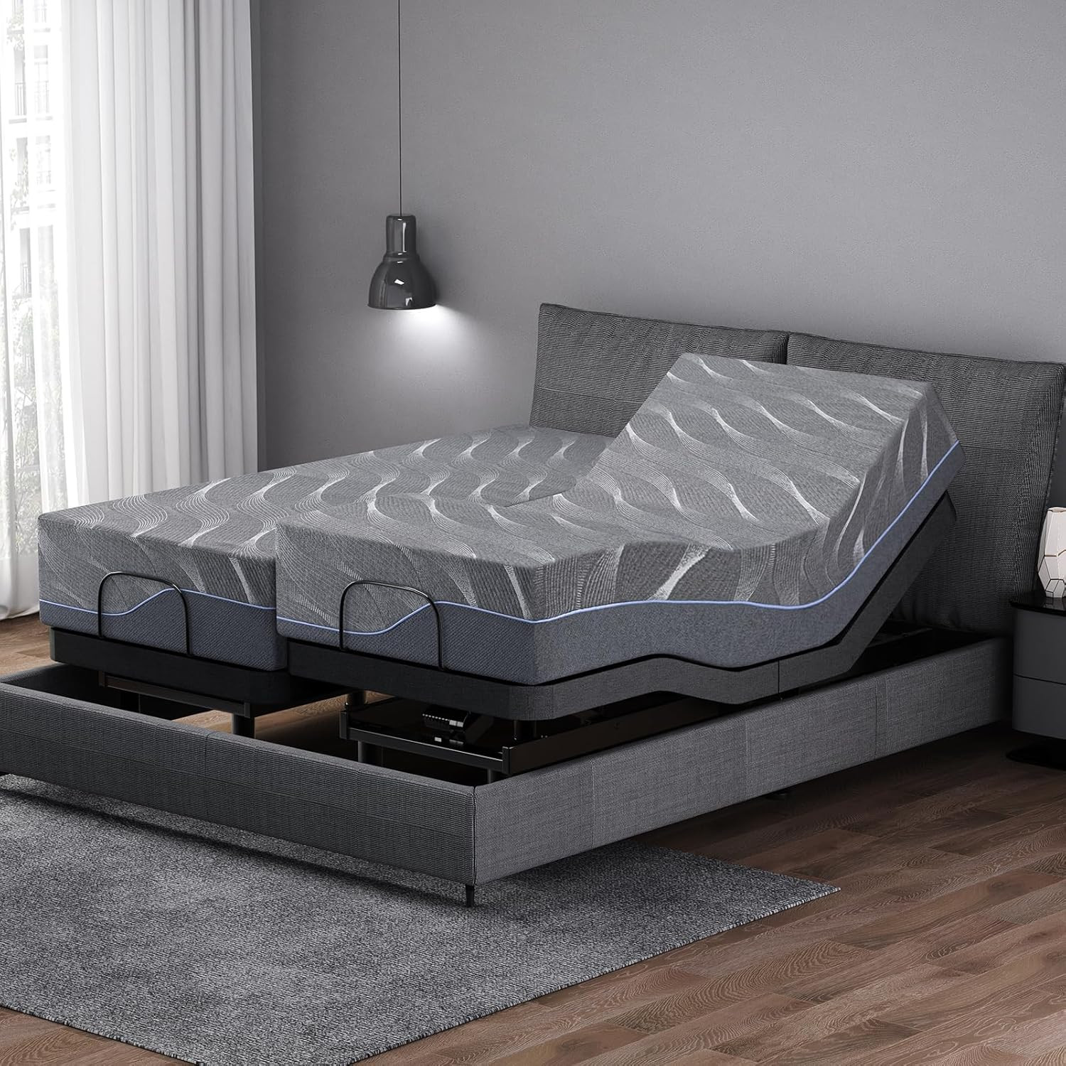 Split King Adjustable Bed Frame & 12″ Gel Memory Foam Mattress with Remote
