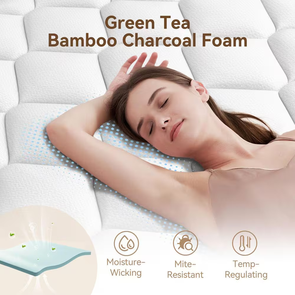 King Medium Gel Hybrid Bamboo Charcoal Memory Foam 12 In. Innerspring Tight Top