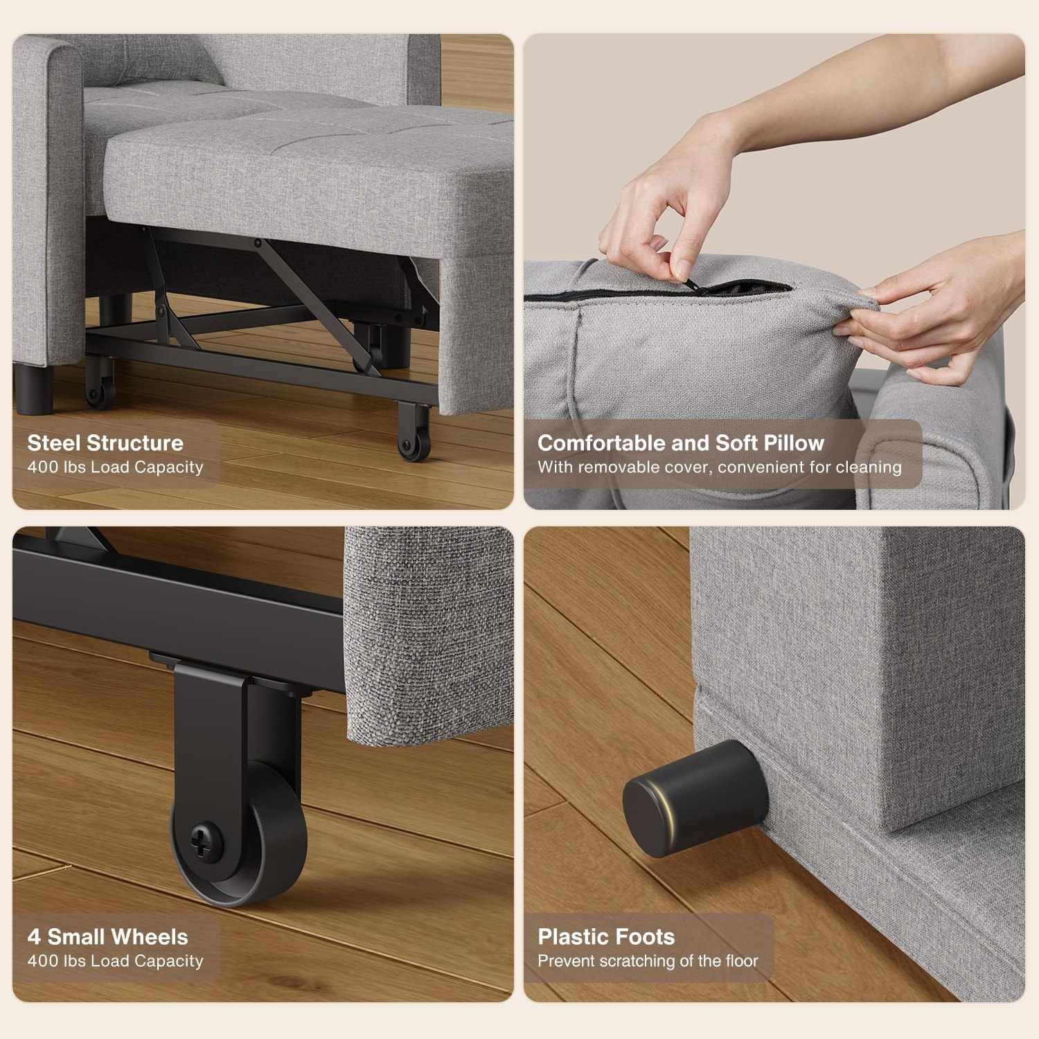 Convertible Sleeper Chair, 3-in-1 Sofa Bed with Adjustable Design,