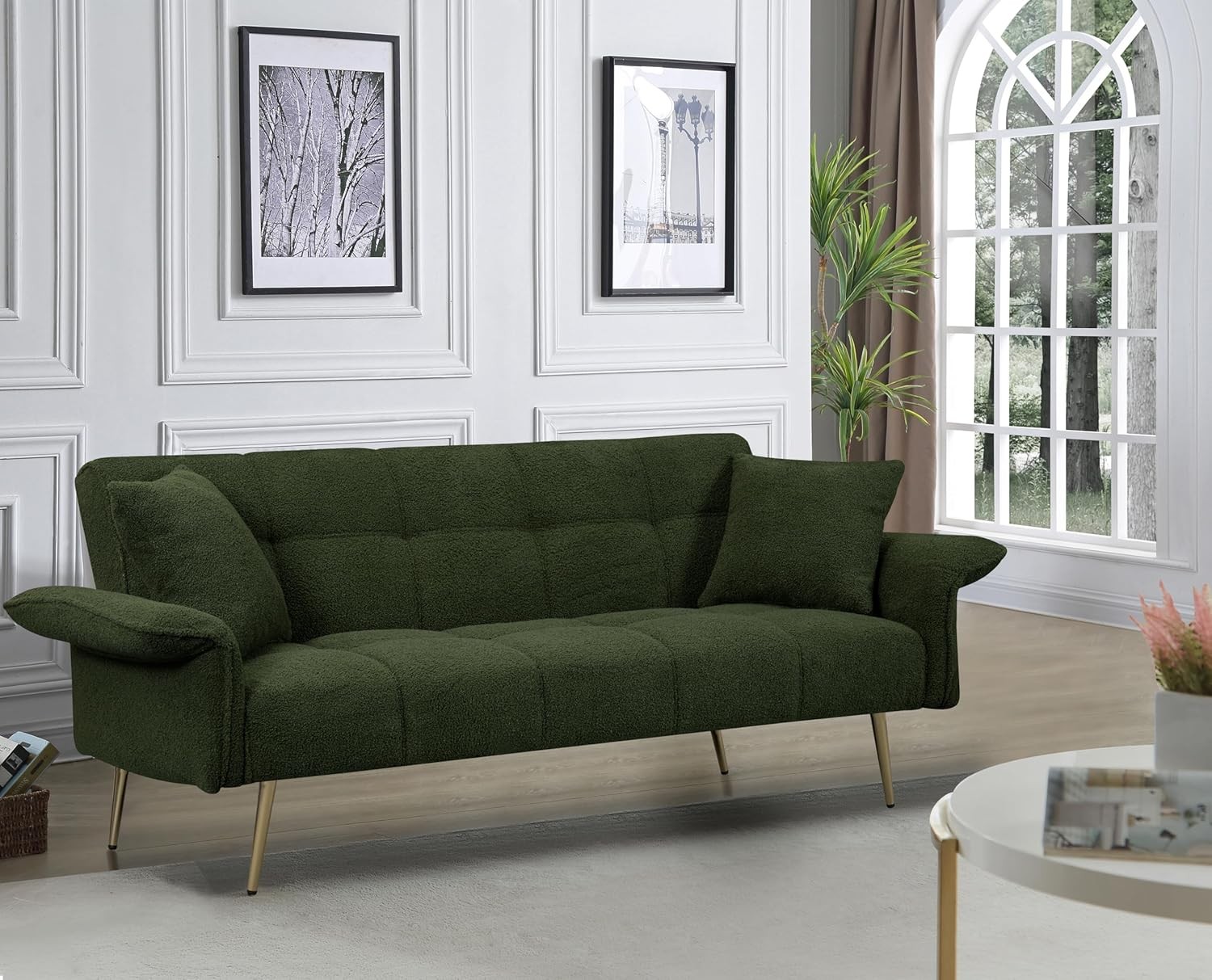 70.1″ Futon Sofa Bed with Folding Armrests,Convertible Double Couch W/ 3