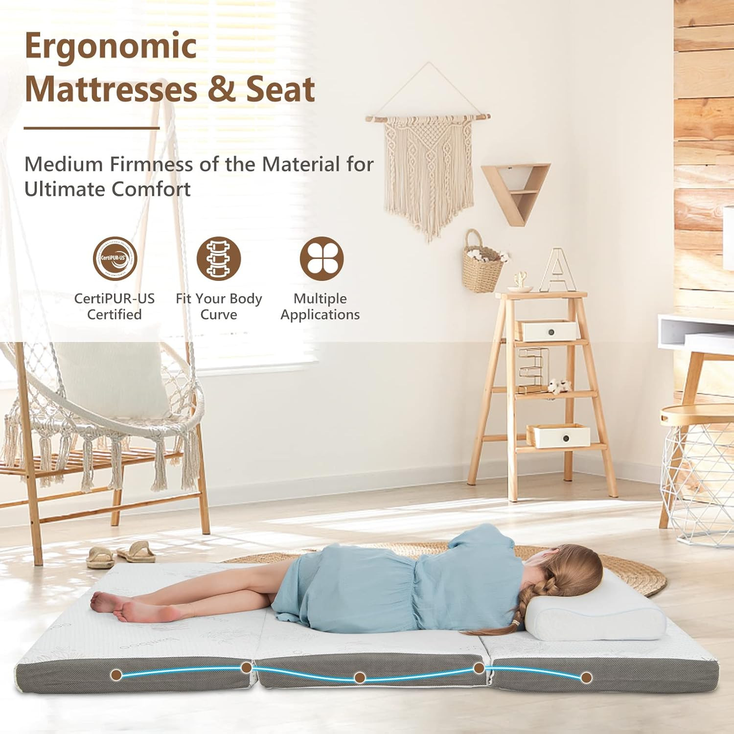 4″ Memory Foam Tri-Fold Mattress with Removable Cover & Storage Bag – Full Size