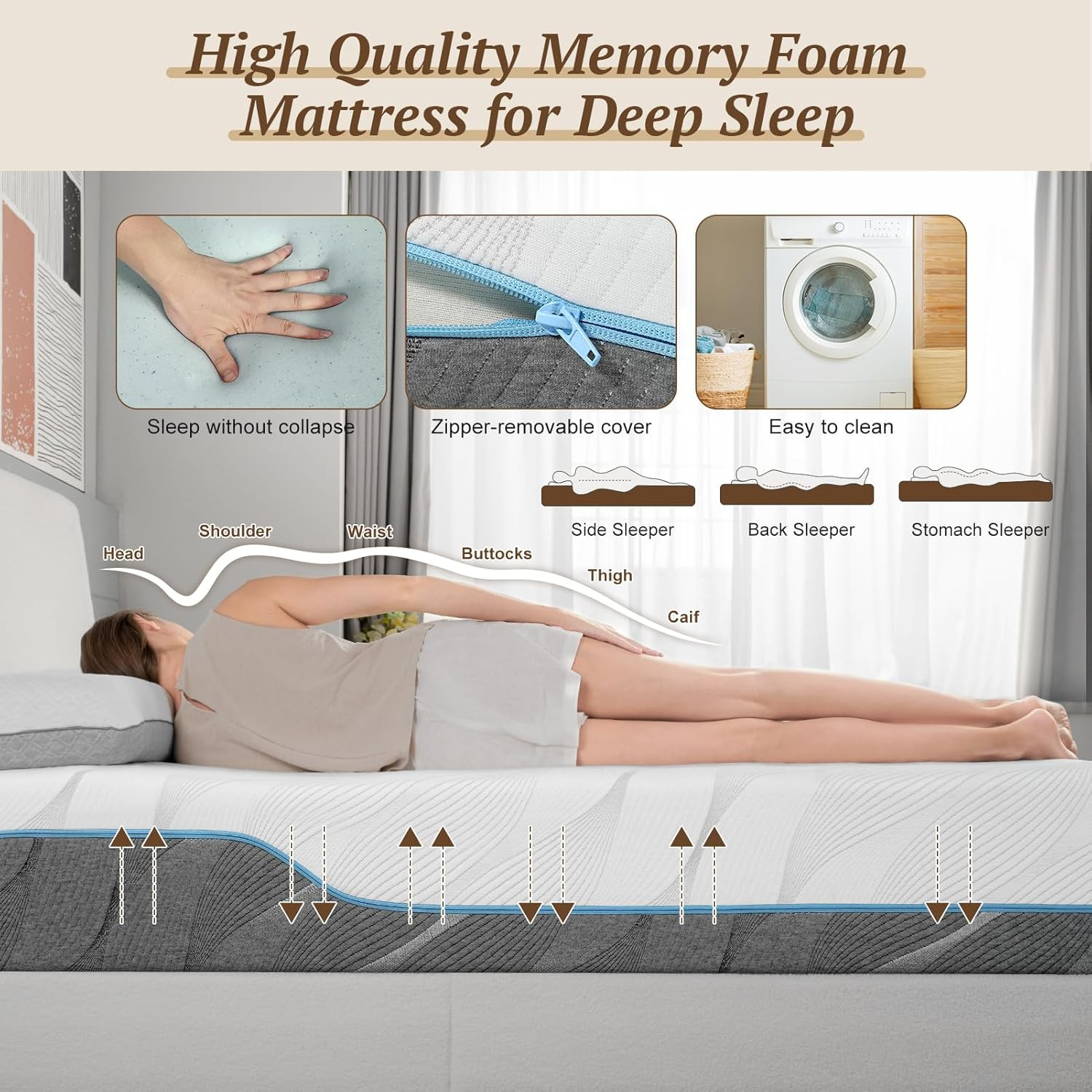 Queen Size 10″ Extra Firm Memory Foam Mattress for Back Pain Relief