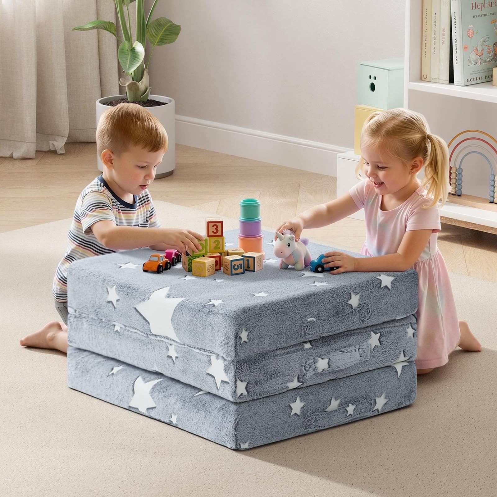 Foldable Floor Mattress for Kids, Glow Star Trifold Mat, Kids Folding Mattres…