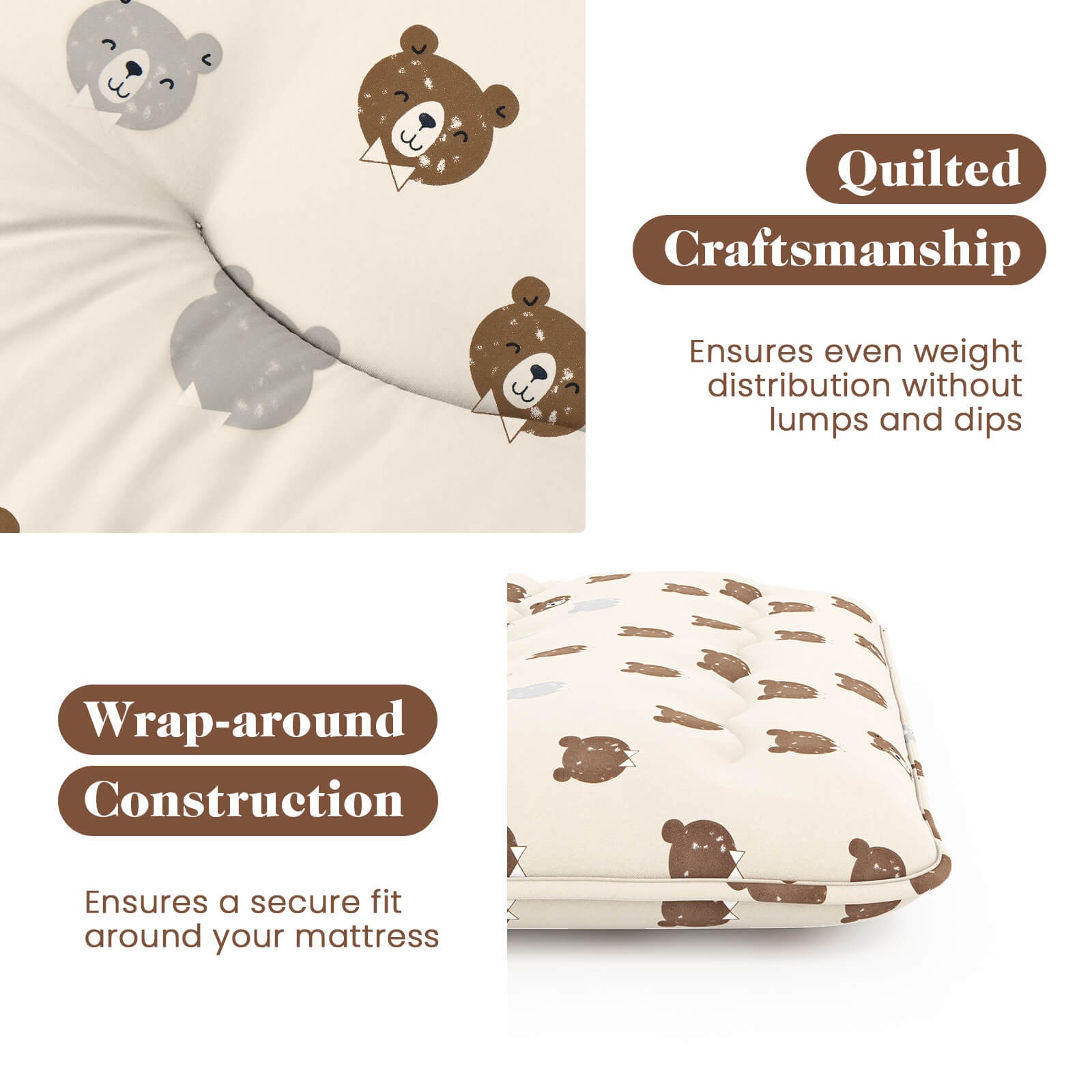 Full Futon Mattress Japanese Floor Pad Washable Cover Carry Bag Brown Bear