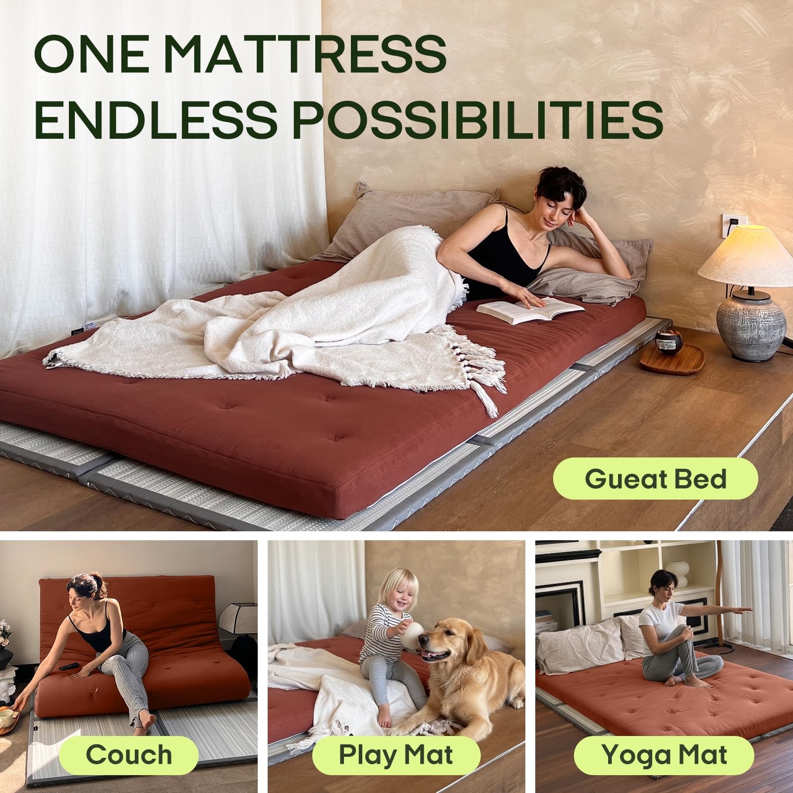 Japanese Floor Futon Mattress Full Size 75″x 54″, 100% Cotton Cover 2.5” Thi…