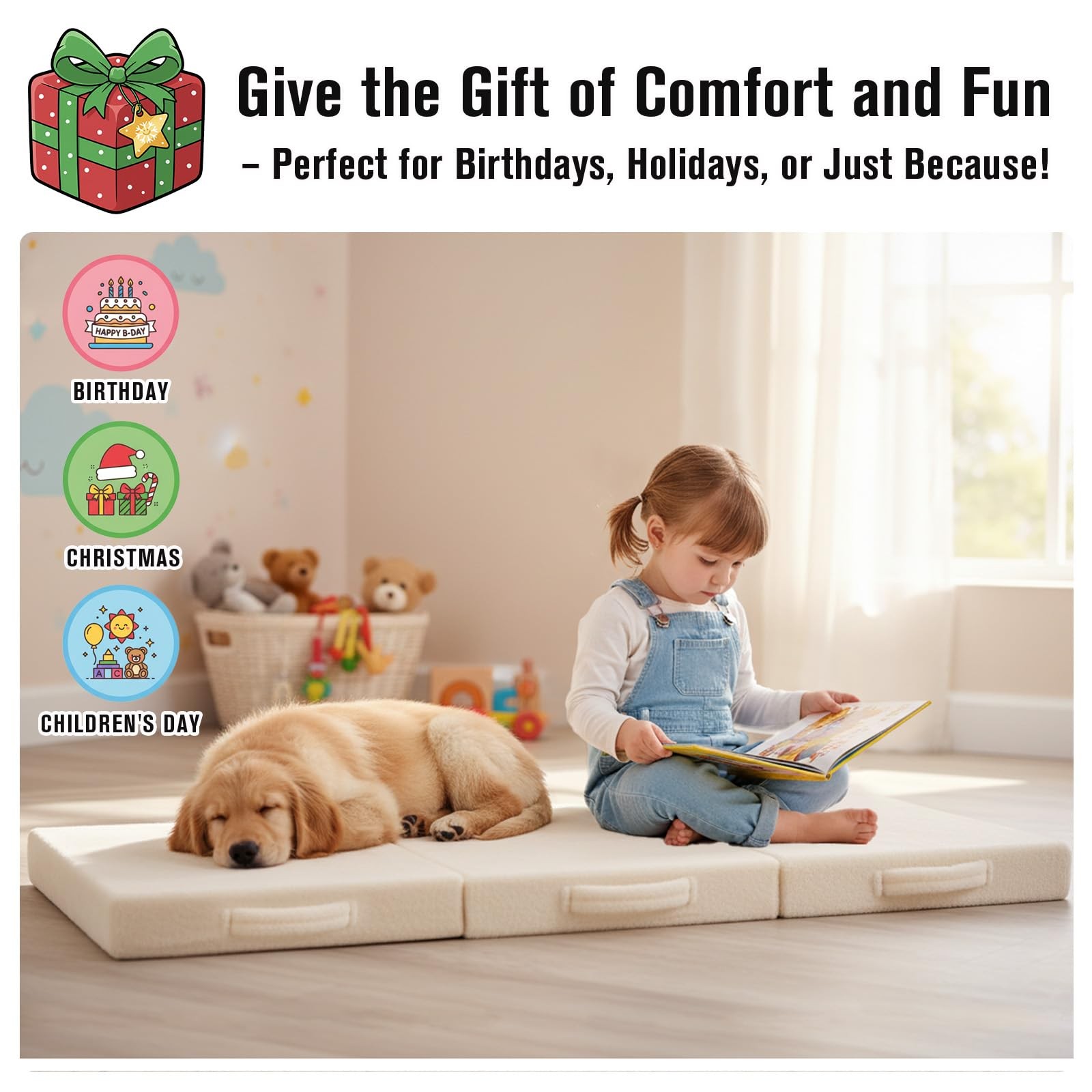 Kids Floor Mattress – Toddler Trifold Futon Mattress, Portable Foldable Play …