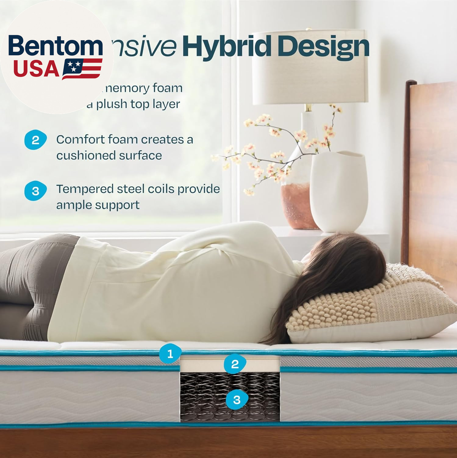 Queen 8in Hybrid Mattress Memory Foam Spring Medium Firm Bed in Box