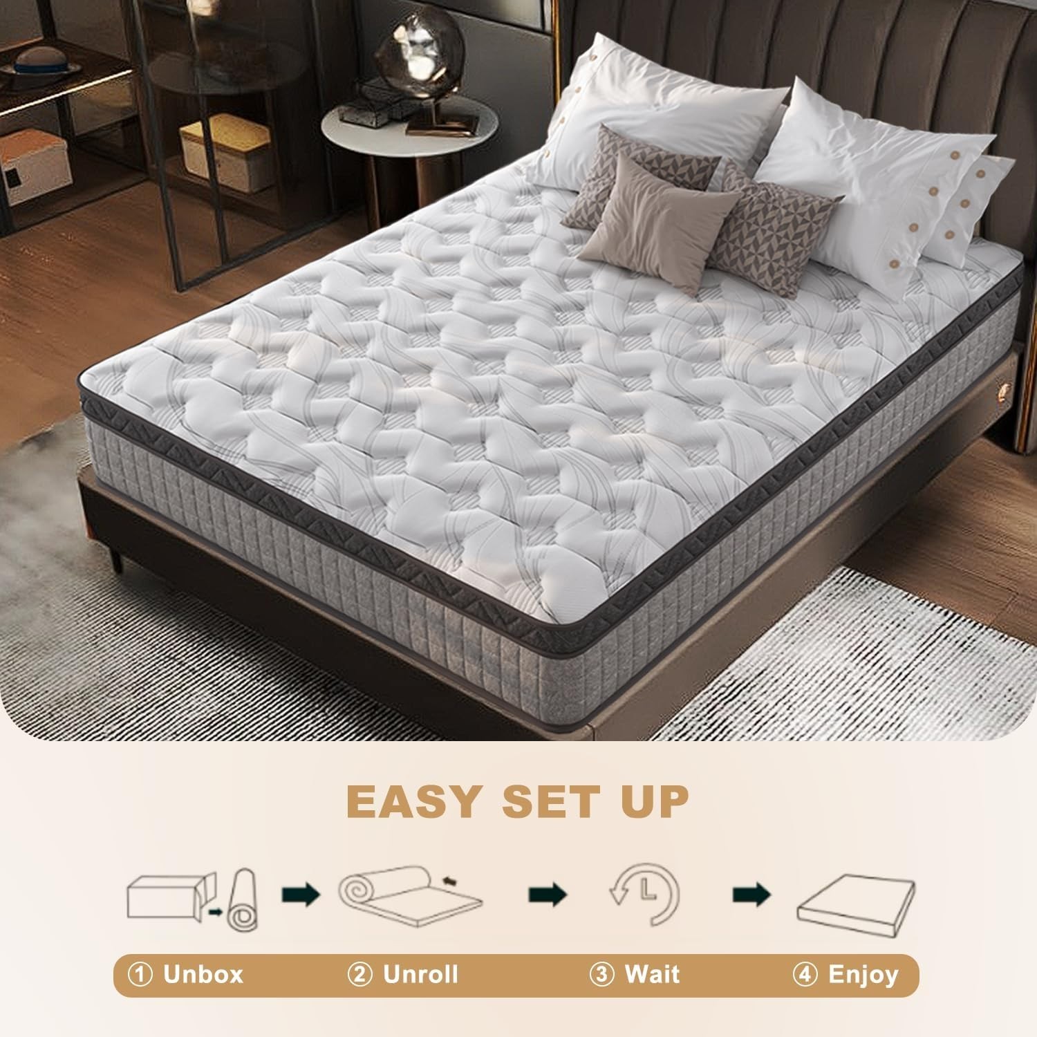 10″ Queen Mattress Innerspring Hybrid Cooling Gel Memory Foam Medium Firm RV