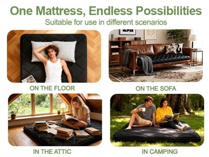 Japanese Futon Floor Mattress Size 60″×80″, 3.9″ Thicken 5-Layer Japanese Queen