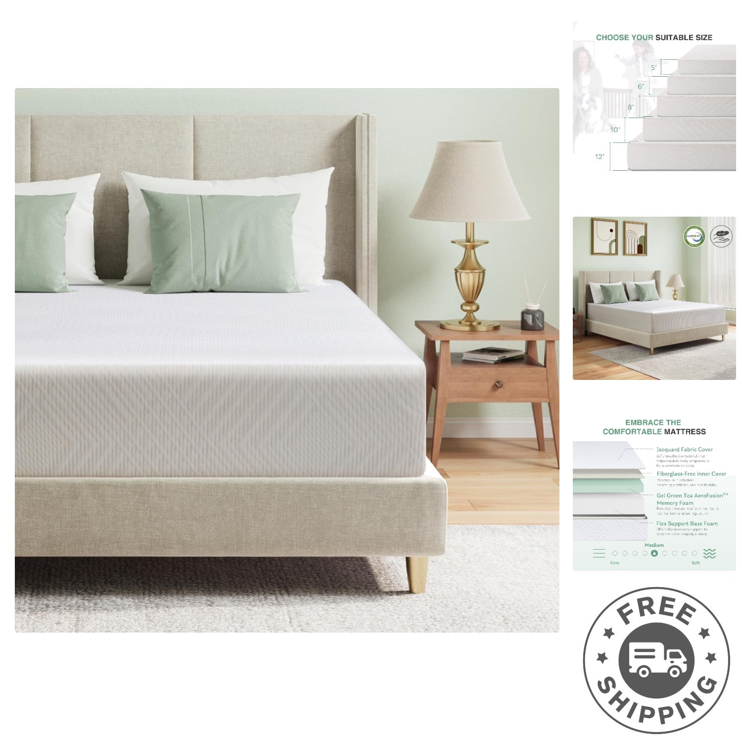 Eco-Friendly 12-Inch Twin Mattress with Pressure Relief – Perfect for Daybeds