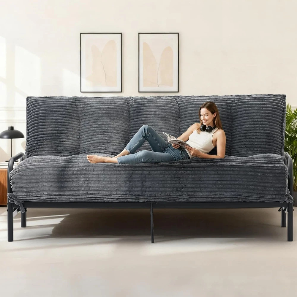 10″ Futon Mattress Queen Size Futons Sofa Couch Bed with Straps Thick Corduroy